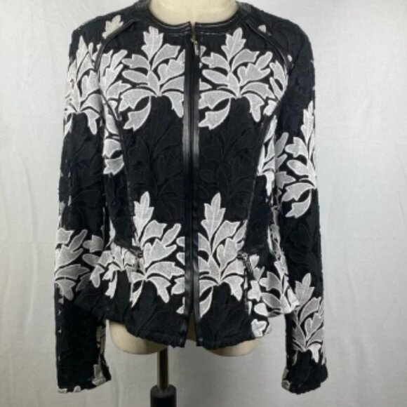 INC International Concepts | Black & White Lace Peplum Jacket | Women’s Medium - Picture 2 of 16